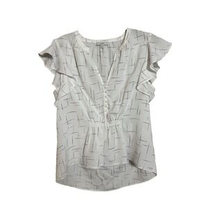Joie Womens Blouse Top M White Black Semi Sheer Ruffle Blouse